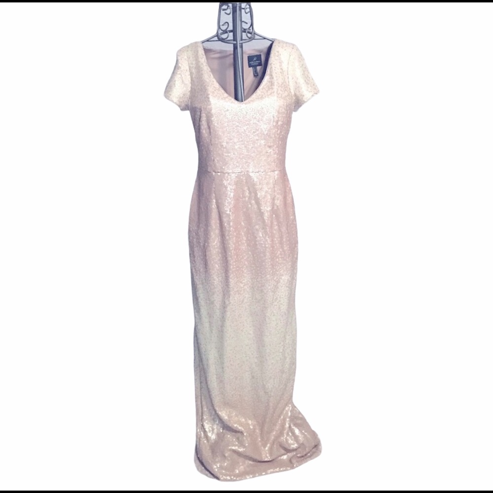 NWT Adrianna Papell Ombré Gold Sequin Long Formal Dress Size 8